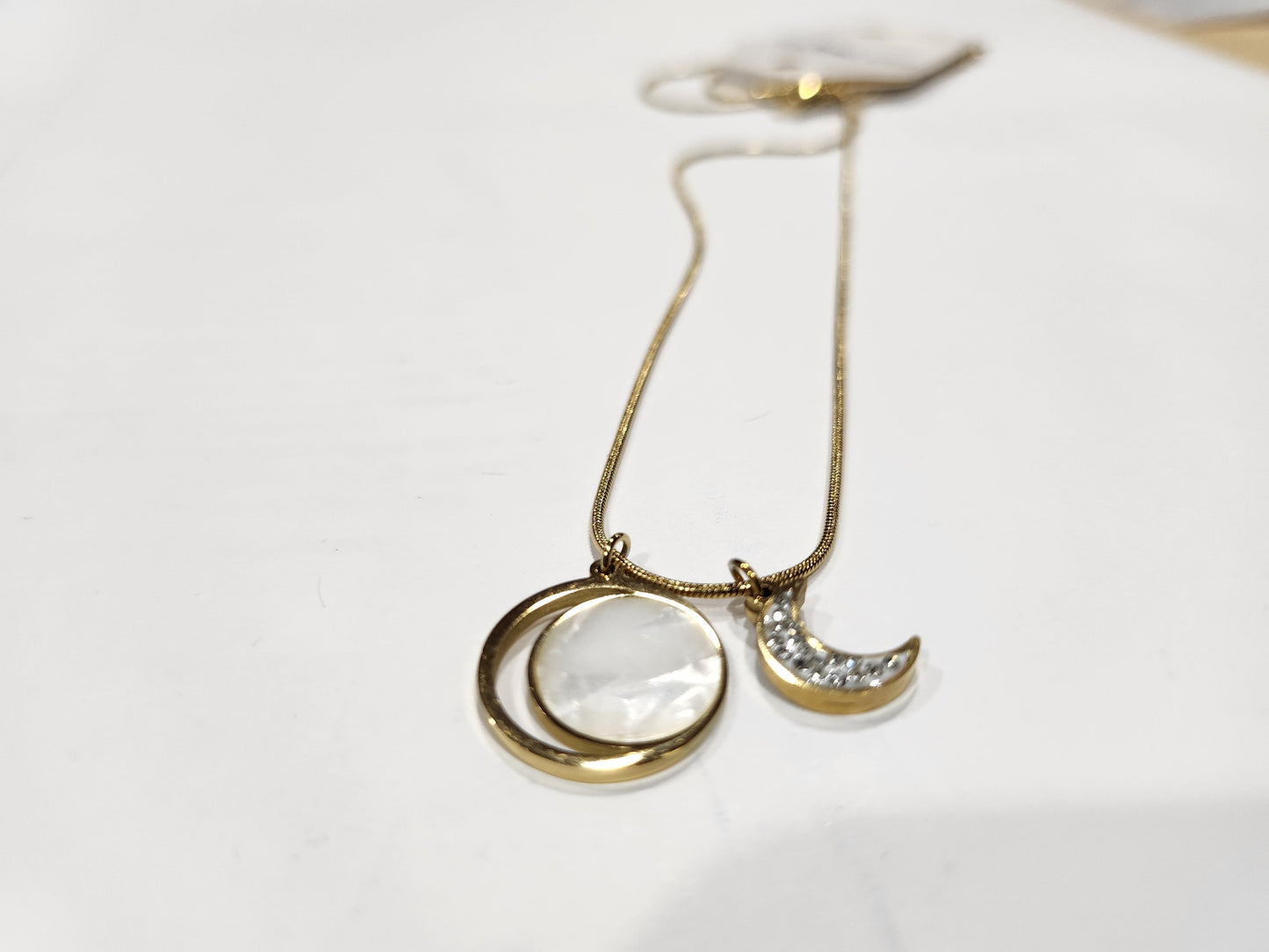 Women's 18K Gold-Plated Necklace w/ Zircon Moon and Crescent Pendant Charm