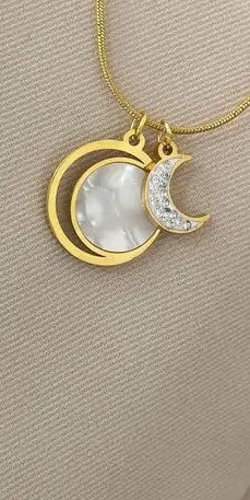 Collar chapado en oro de 18 quilates para mujer con colgante de luna y media luna de circón